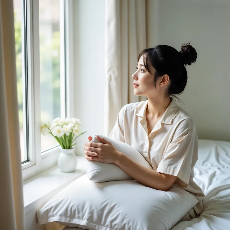 Participante sentada meditando tranquilamente